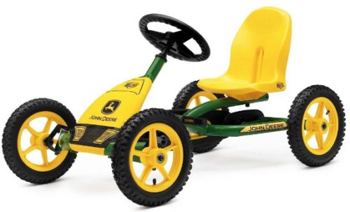 This is an image of pedal go kart buddy john deere designed for kids 