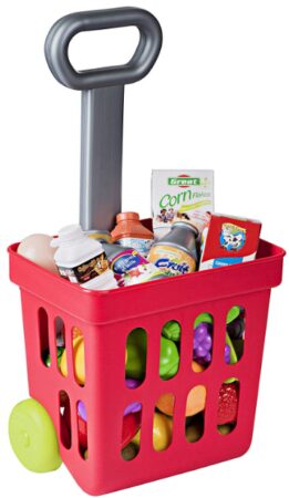 this is an image of kid's palykidz shopping cart in red color