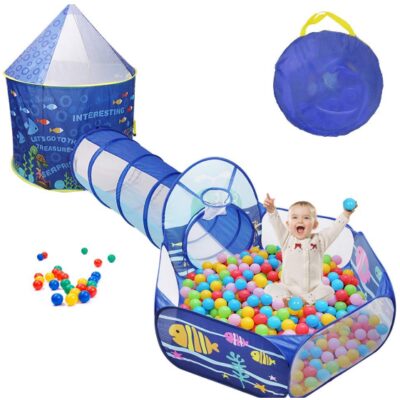 This is an image of tent with crawl tunnel and ball pit designed for kids by Sunba Youth