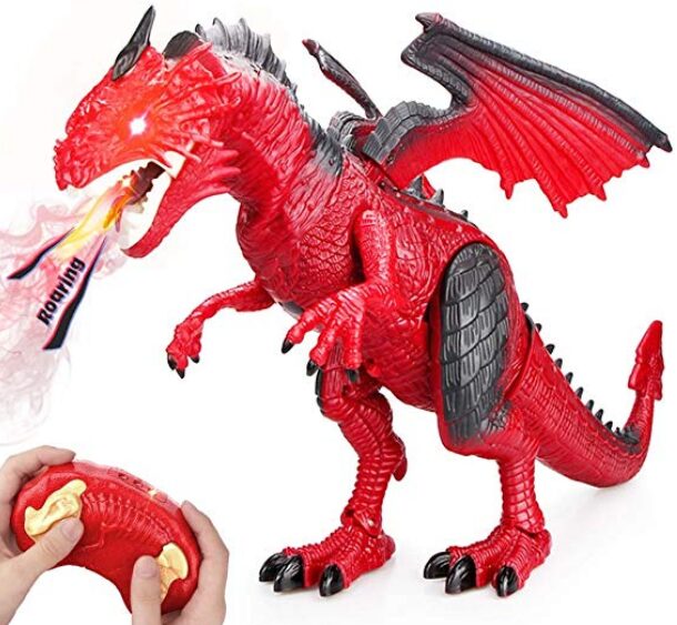 this is an image of a red fire breathing toy remote control dragon