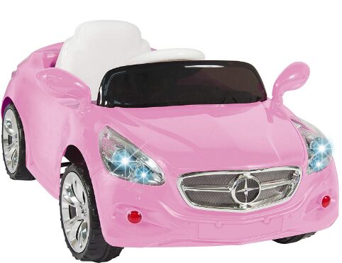 This is an image of Pink remote control ride on car for kids 