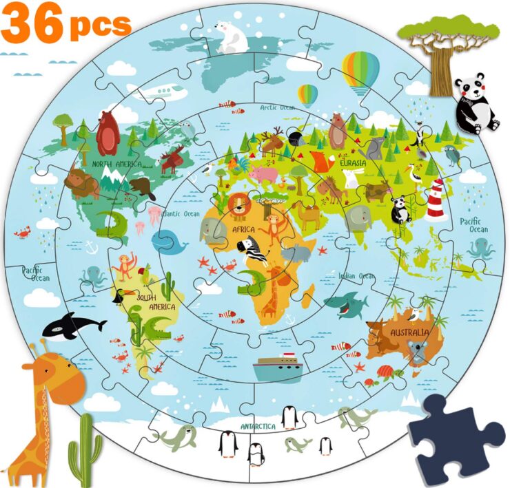 this is an image of a round world map floor puzzle