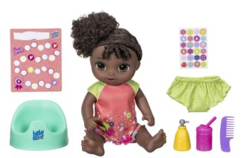 This is an image of a Black curly hair Baby alive dolly