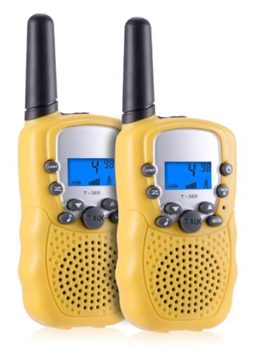 this is an image of a yellow Selieve walkie talkie for kids age 3 to 12 years old. 