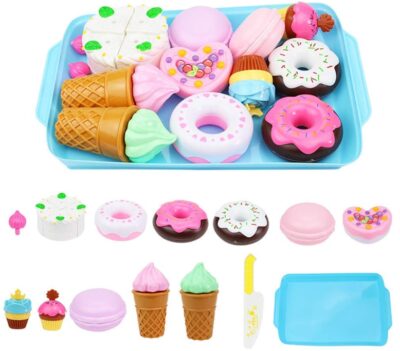 This is an image of kid's 15 pretend pieces of cakes toys