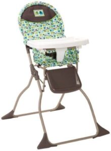 High Chair with tray and padded seat with elephant pictures on the cover