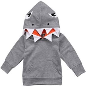 This is an image of kids Unisex Baby Autumn Winter Shark Hooded Sweatshirt Infant Boys Girls Hoodies with Kangaroo Muff Pockets& Shark Fin