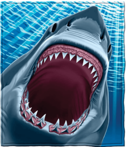 This is an image of kids Dawhud Direct Great White Shark Super Soft Plush Fleece Throw Blanket