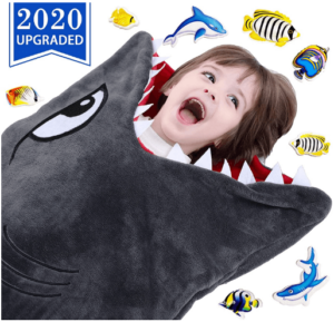 This is an image of kids shark plush blanket