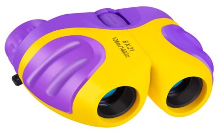 this is an image of kid's binoculars shok proof compact in yellow and violet colors