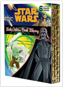 This is an image of kids star wars book, The Star Wars Little Golden Book Library (Star Wars): The Phantom Menace; Attack of the Clones; Revenge of the Sith; A New Hope; The Empire Strikes Back; Return of the Jedi