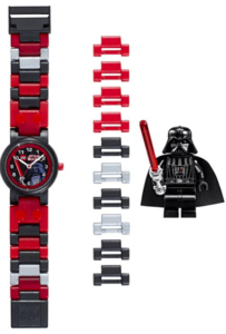 This is an image of kids star wars lego watch , LEGO Star Wars 8020301 Darth Vader Kids Buildable Watch with Link Bracelet and Minifigure | black/red | plastic | 25mm case diameter| analog quartz | boy girl | official