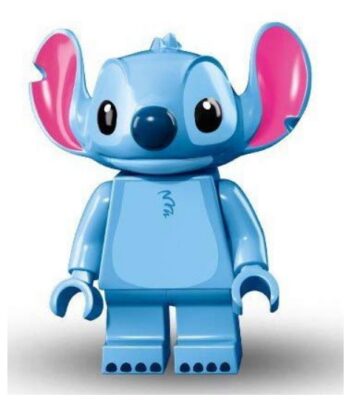 this is an image of kid's lego disney minifigure stitch in bleu color