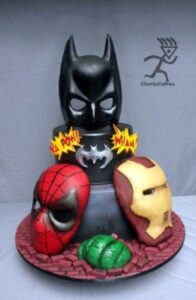superhero cakes with batman spidermsn and ironman