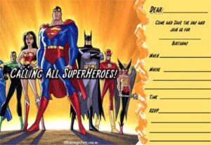 superhero invitation with superman standing 