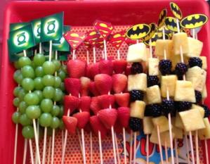 superhero logo sign made out of mixed fruit