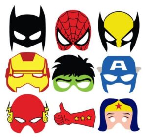 superhero masks of 9 different superheros 