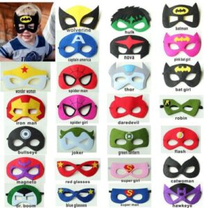 superhero masks with a kid wearing one