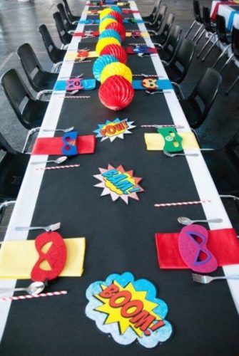 superhero table decorations with place mats and masks 