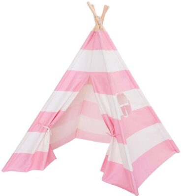 this is an image of kid's teepee play toy in white and pink colors