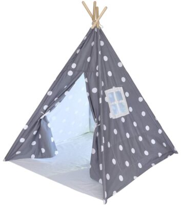 this is an image of kid's teepee tent in gray and white colors