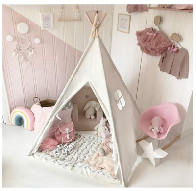 this is an image of kid's teepee tent in white color