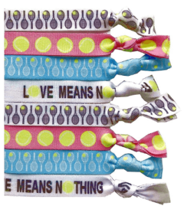 This is an image of girls tennis hair elastic set, pack of 8, 8 Piece Tennis Hair Elastic Set - Accessories for Players, Women, Girls, Coaches, Doubles Partners, High School Tennis Teams, Women's Leagues -MADE in the USA