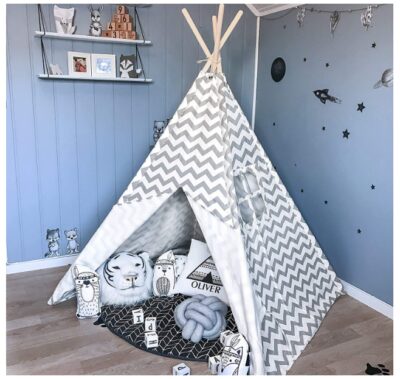 this is an image of kid's teepee tiny land in white and gray colors