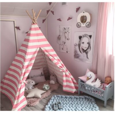 this is an image of kid's teepee tiny land in white and pink colors