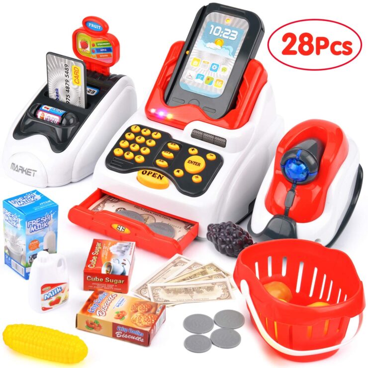 Toy cash register with checkout for kids