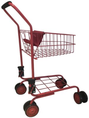 this is an image of kid's shopping cart in brown color