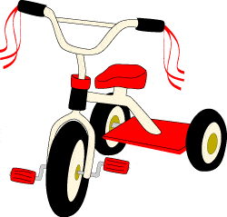 red tricycle with graphics