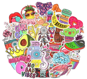 This is an image of kids Waterproof Vinyl Aesthetic Stickers for Laptop Water Bottle Room Decor (50Pcs VSCO Girl Style)
