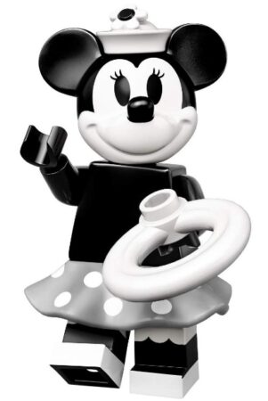 this is an image of kid's lego disney minifigure vintage minnie in black and white colors
