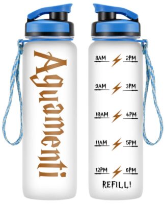 this is an image oof kid's harry potter water bottle in white and bleu colors