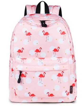 This is an image of waterproof backpack with flamingos desgin in pink color by CIKER