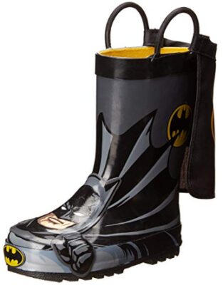 this is an image of kid's western chief rain boot in gray and yellow colors