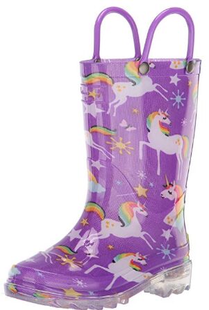 this is an image of kid's western chief rain boot in multi-colored colors