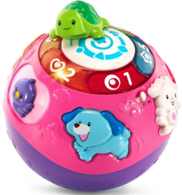 This is an image of Move and crawl Ball with colorful animals in purple