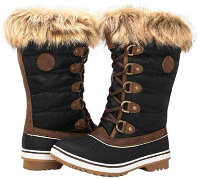 This is an image of teen's winter snow boots in black and brown colors