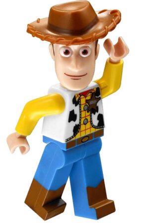 this is an image of kid's lego woody minifigure in multi-colored colors