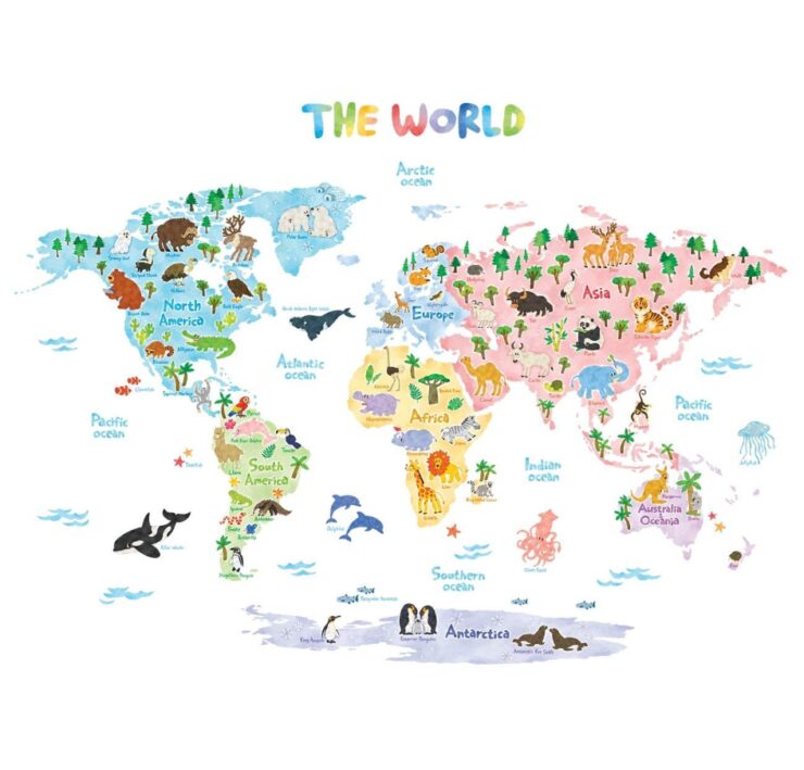 this is an image of world map wall stickers