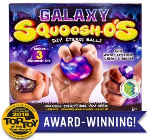 Galaxy Squoosh-O'S D.I.Y. Stress Ball by Horizon Group USA, Make 3 Squeezing DIY Stress Relief Balls, Water Beads & Glitter Included, Purple & Blue